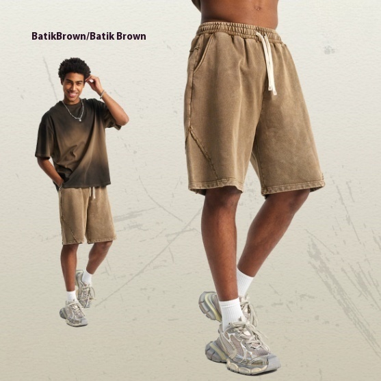 Batik Washed Patch Craft Retro Heavy Men's Trendy Shorts