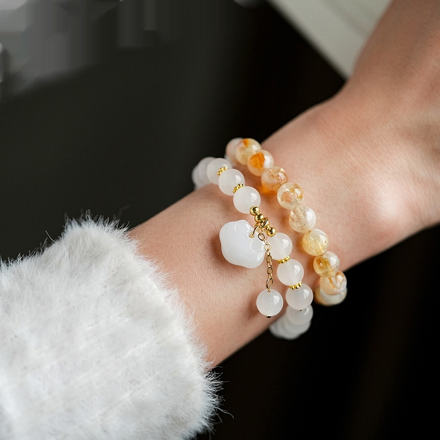 Natural Citrine Beaded Bracelet For Women