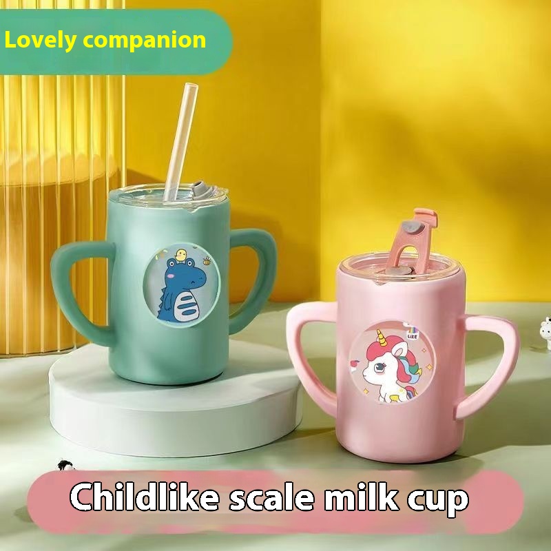 Children Milk Cup With Scale Baby Double Handle Drinking Cup