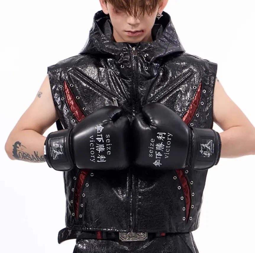 Dark Sleeveless Hooded Vest Coat