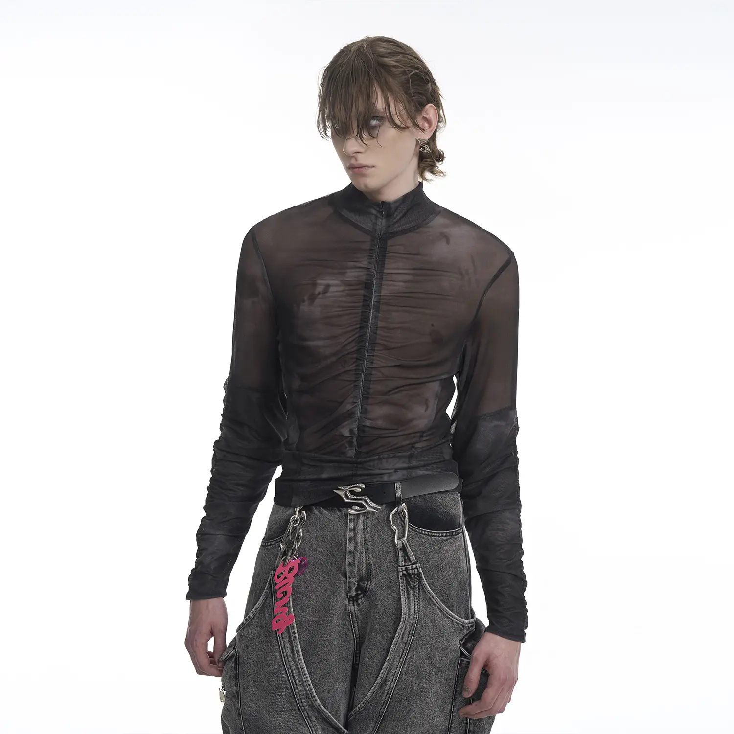 Half Turtleneck Mesh Zipper Bottoming Shirt Men's Long-sleeved T-shirt
