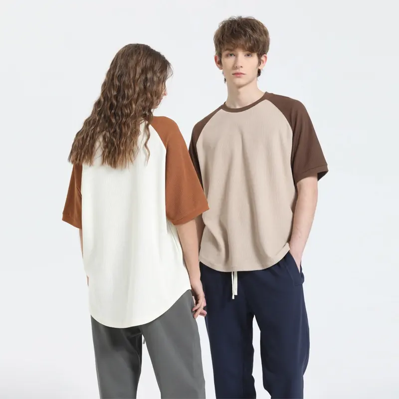 Contrast Color Waffle Plus Size Short Sleeve