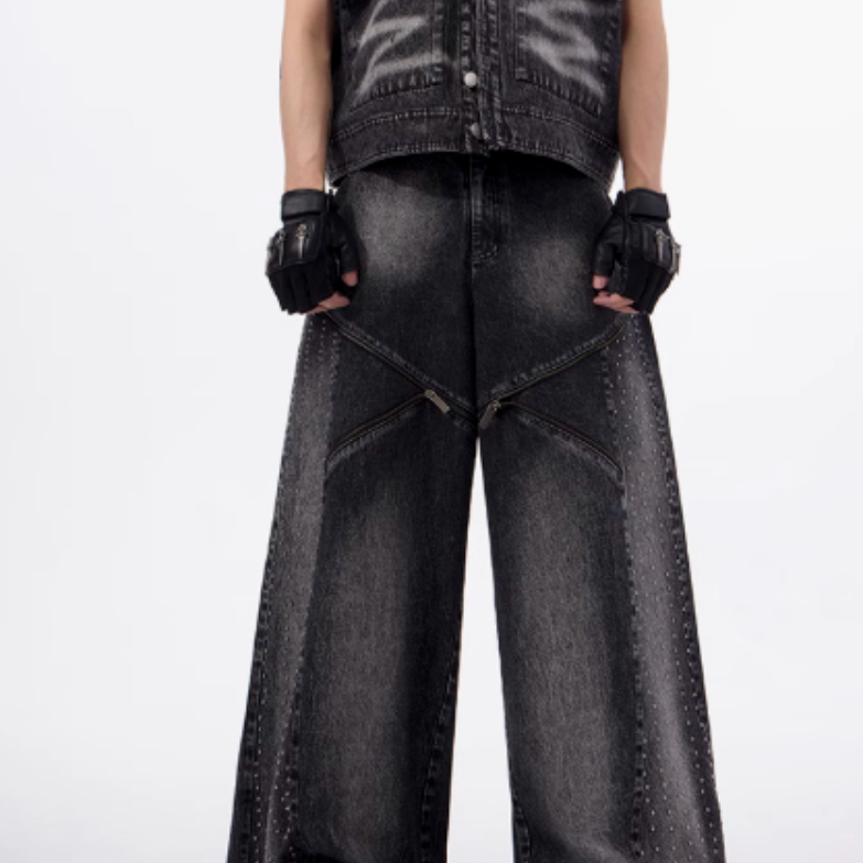 $71.28 Structure Zipper Washed And Worn Wide Leg Pants