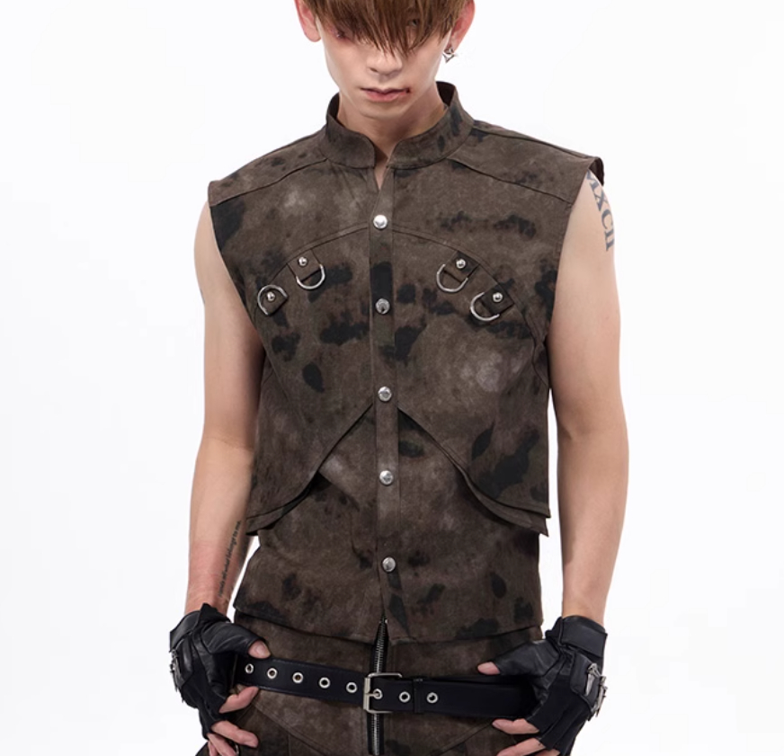 American Retro Short Camouflage Denim Vest Coat