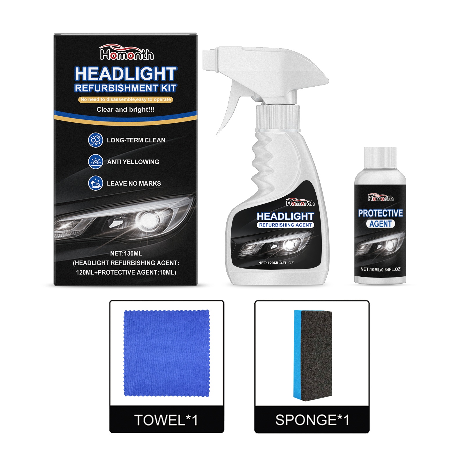 Headlight Repair Fluid Kit With Towel Included