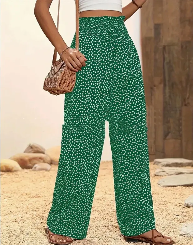 Polka dot Loose fitting High Waist Tight Waist Straight leg Trousers Green - Shop at LoveMi