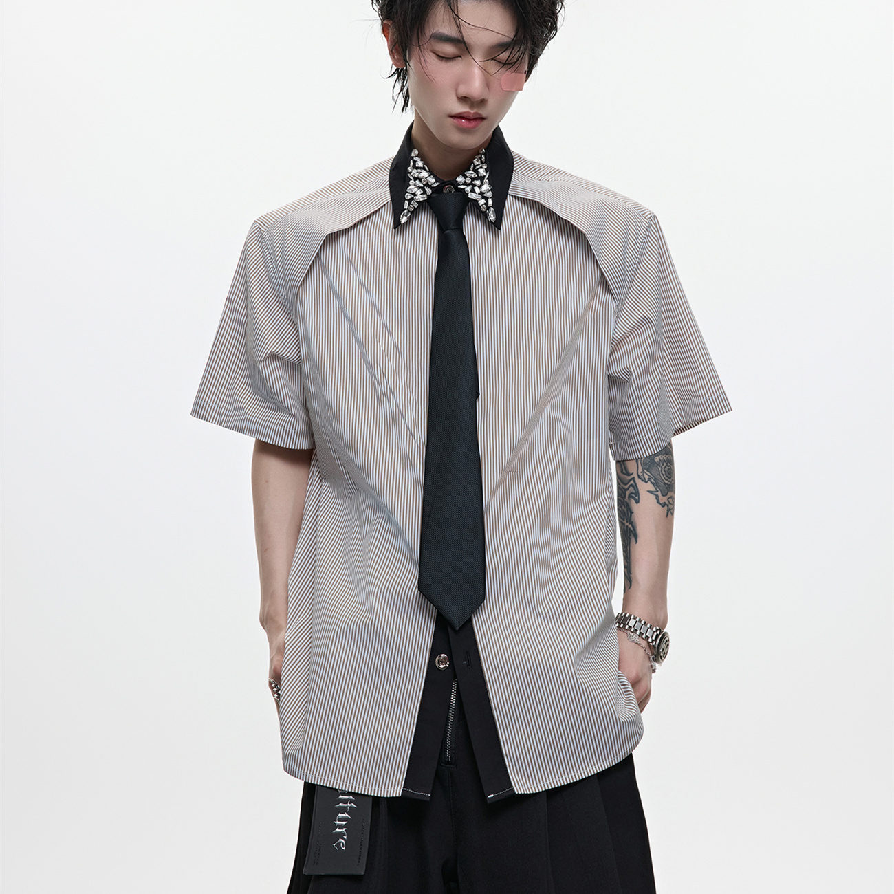 $77.97 Men's Diamond Tie Dual-color Patchwork Striped Shirt