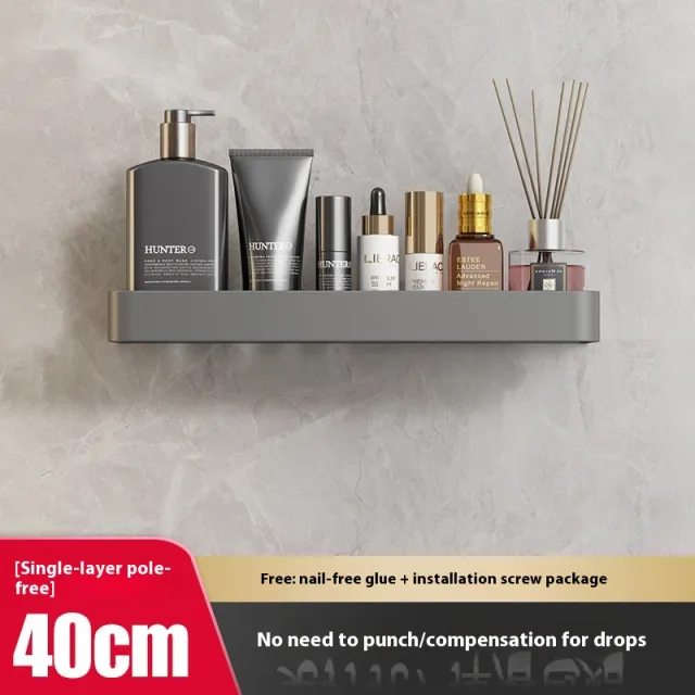 Punch free Bathroom Storage Rack Bathroom Wall mounted Storage Rack Gray 40Cm Without Rod - Shop at LoveMi