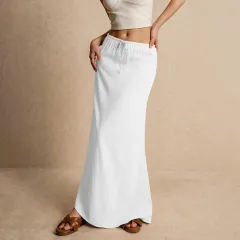Women's Solid Color Drawstring Elastic Waist Skirt - White - View 1