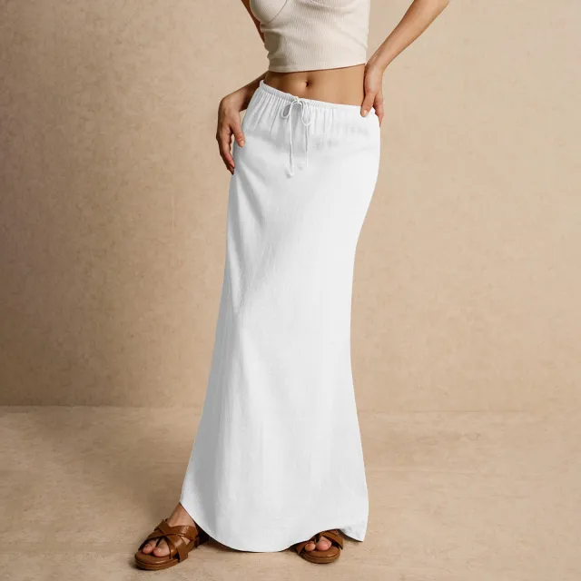 Women's Solid Color Drawstring Elastic Waist Skirt White - Shop at LoveMi