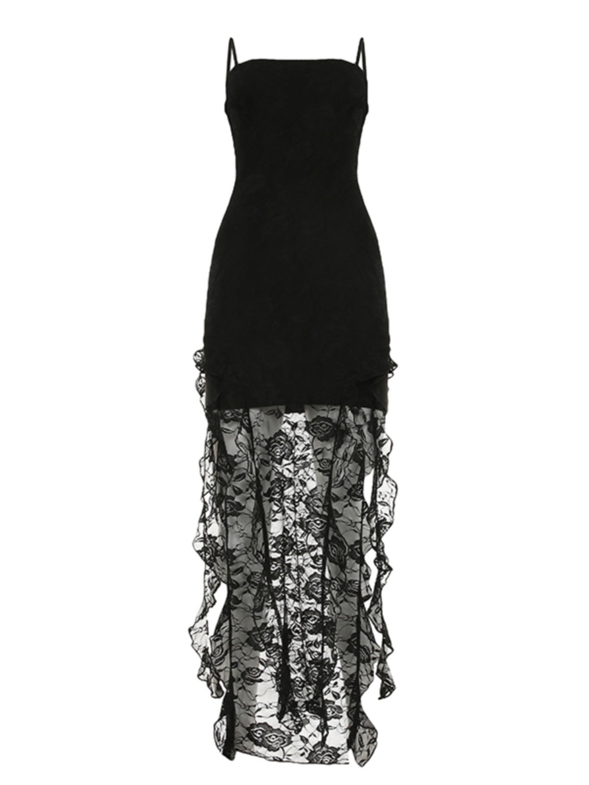 Vacation Style Lace Strap Irregular Sexy Black Dress Black - Shop at LoveMi
