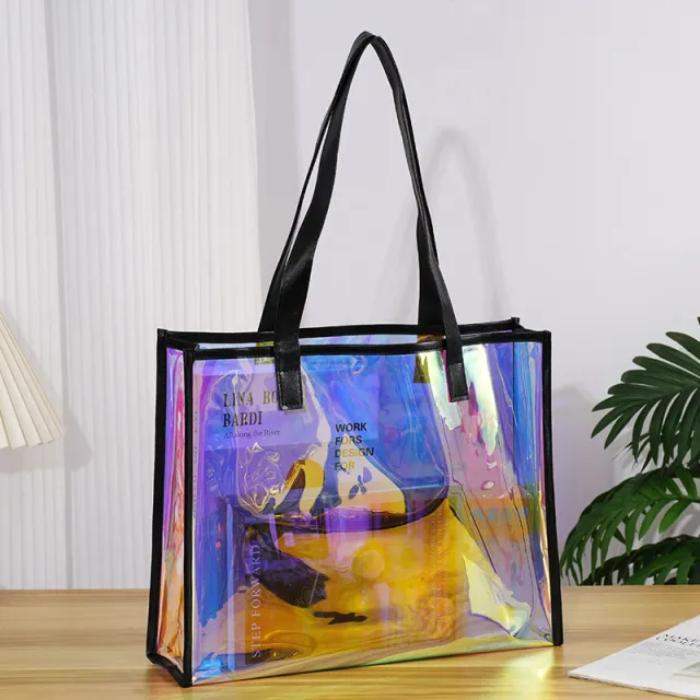 Pvc Transparent Handbag Laser Waterproof Gel Bag Black - Shop at LoveMi