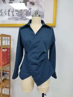 Waist-tight Fashionable Irregular All-match Short Top - Navy Blue - View 1