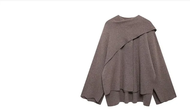 Women's Loose Casual Cape Knitted Sweater Coat Oat Color H - Shop at LoveMi