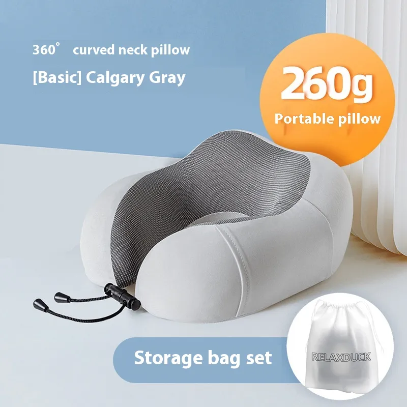 Travel Portable U-shape Pillow Airplane Pillow Neck - Storage Bag Set Light Gray