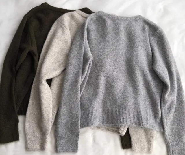 Retro Crew Neck Knitted Cardigan For Women Gray - Shop at LoveMi