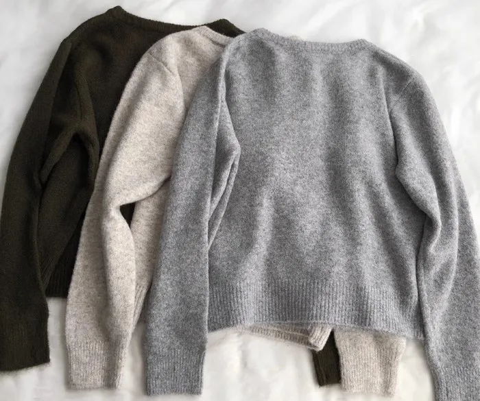 Retro Crew Neck Knitted Cardigan For Women - Gray