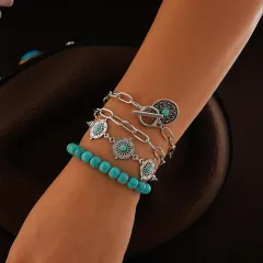 4-piece Set Turquoise Cowboy Hat Cross Chain Bracelet Suit - White K4Piece Set 5173 - View 1
