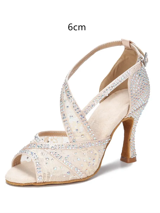 Diamond embedded Latin Dancing Shoes Women's Adult Skin Color Height 6Cm 34 Indoo - Shop at LoveMi