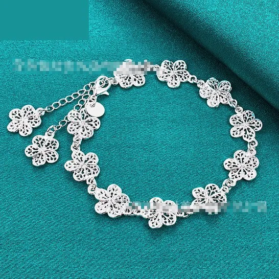 Silver Flower Bracelet Female Accessories Jewelry Silver 20Cm - Shop at LoveMi