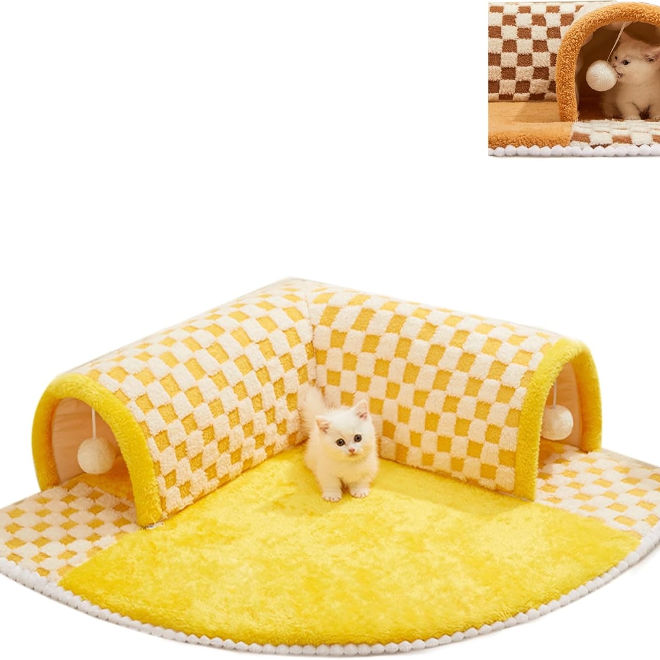 Funny Plush Plaid Cat Tunnel Cat Bed Cat Tunnel Bed With Central Mat Plush Plaid Tunnel Cat Bed Zipper Cat Tunnel For Indoor Cats