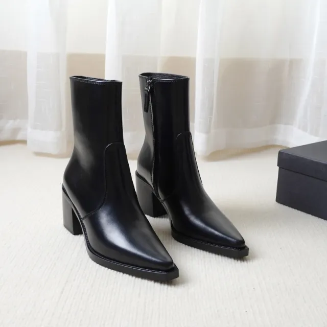 Autumn And Winter Genuine Leather Chunky Heel Martin Boots Ankle Boots Black - Shop at LoveMi