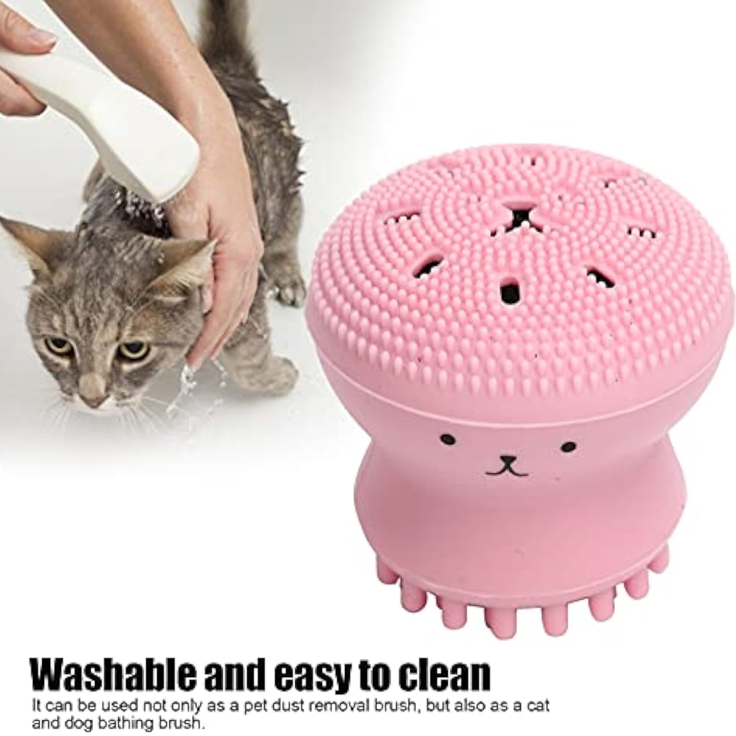 Dog Bath Brush Cat Rubber Soft Foaming Bath Brush Shower Scrubber With Shampoo Dispenser