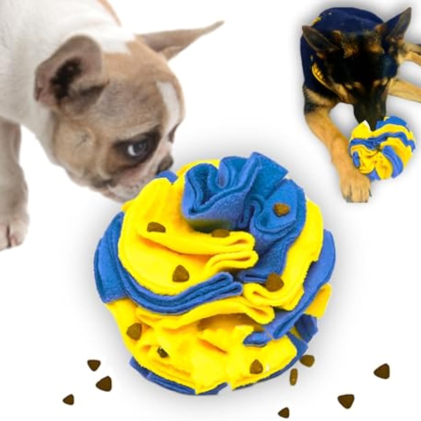 Interactive Toy Foraging Dog Puzzle Ball - Dog Enrichment Toys Vibrant Yellow And Blue Optimal Visual Stimulation Toys For Blind Dogs Snuffle Ball For Dogs