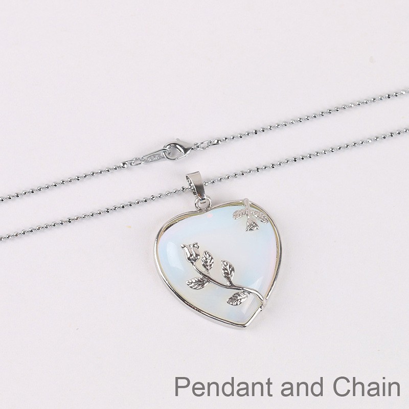 Natural Crystal Rose Heart Pendant Opal Green