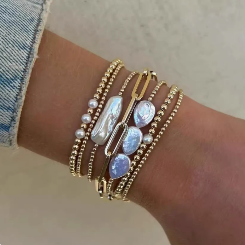 Simple And Versatile Baroque Natural Freshwater Pearl Bracelet