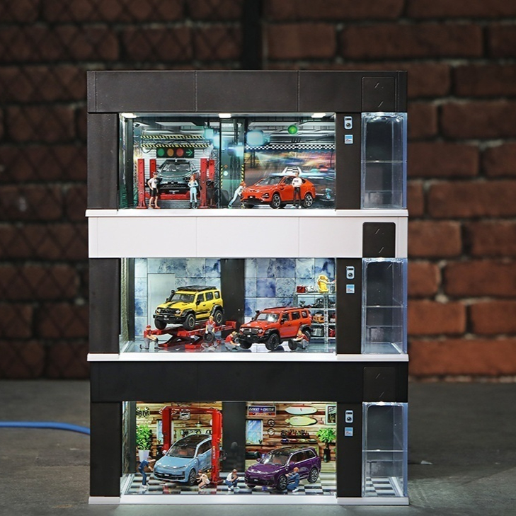 Electric Roll-up Door4 Garage Model With Light Car Model Storage