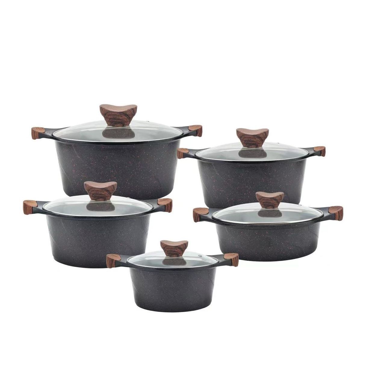 10-piece Non-stick Pan Wood Grain Die Casting Aluminum Pot Medical Stone Pan