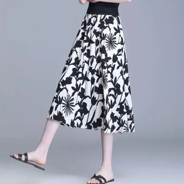 Summer New Chiffon Casual Cropped Loose Pants Black Flower - Shop at LoveMi