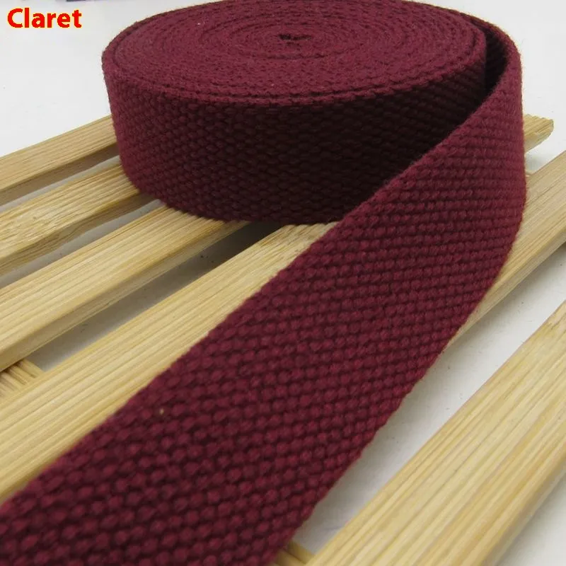 Polyester-cotton Canvas Woven Belt Sub-ribbon Binding Flat Rope Bags Woven Belt - 2.0Cm Claret 1M