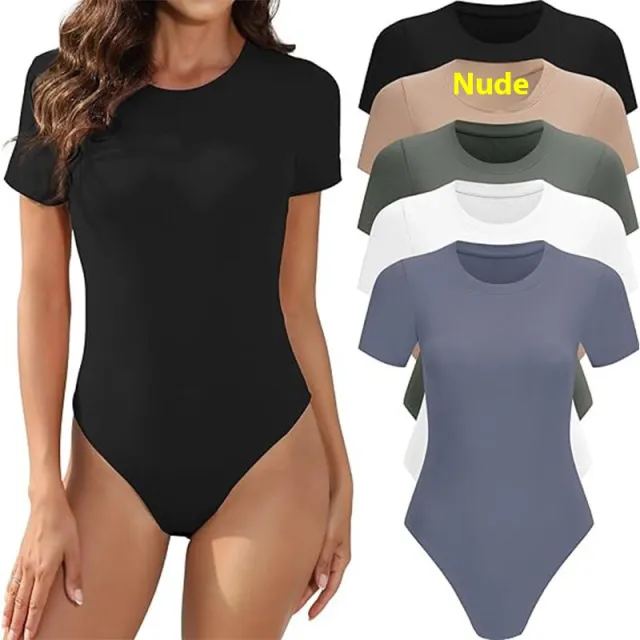 Crew Neck Casual Stretch Basic One piece T shirt Nude - Shop at LoveMi