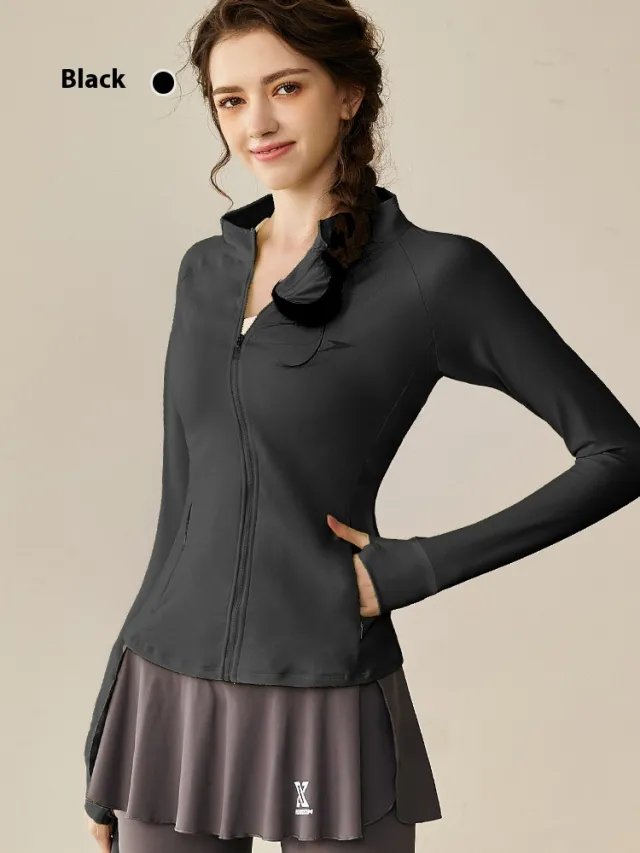 Morning Running Tennis Suit Gym Long sleeved Top Yoga Suit Black - Shop at LoveMi