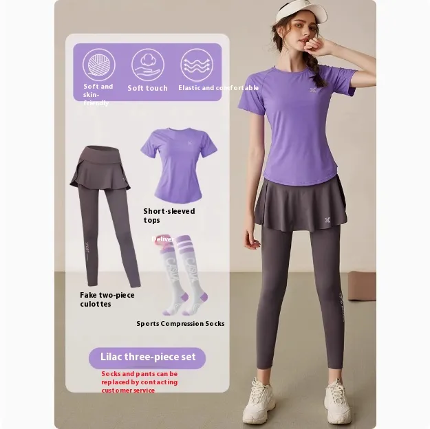 Morning Running Tennis Suit Gym Long sleeved Top Yoga Suit Purple Gray - Shop at LoveMi