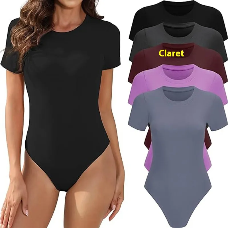 Crew Neck Casual Stretch Basic One-piece T-shirt - Red