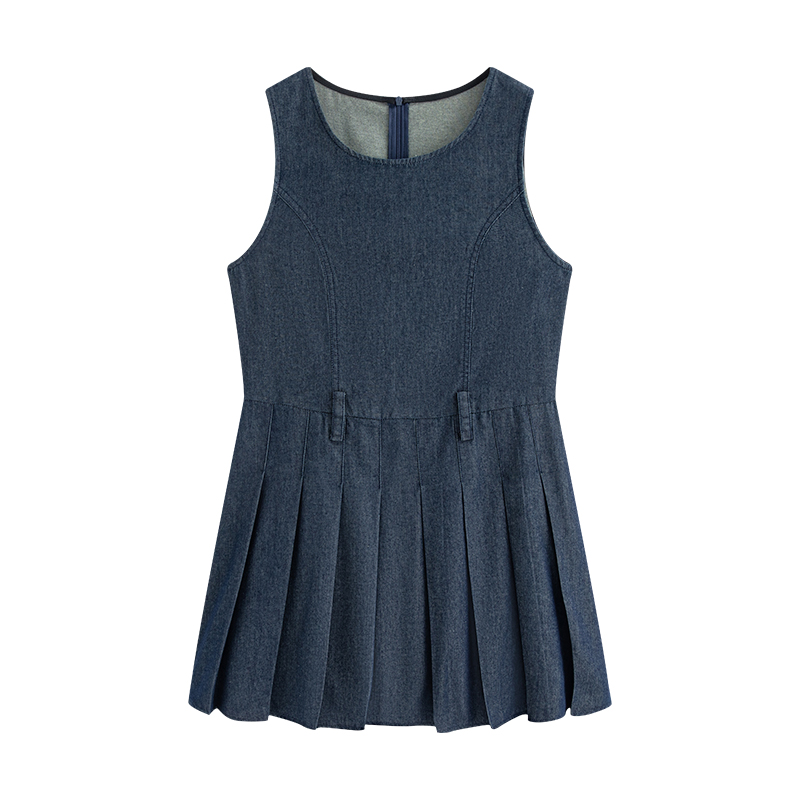 Sweet Denim Vest Pleated Skirt Cardigan Plus Size Set Denim Blue Short Skirt - Shop at LoveMi