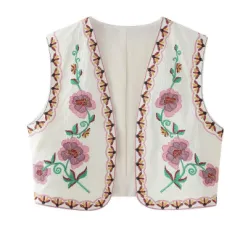 French Design Fashionable Casual Style All-match Two-color Embroidered Vest - Pink - View 1