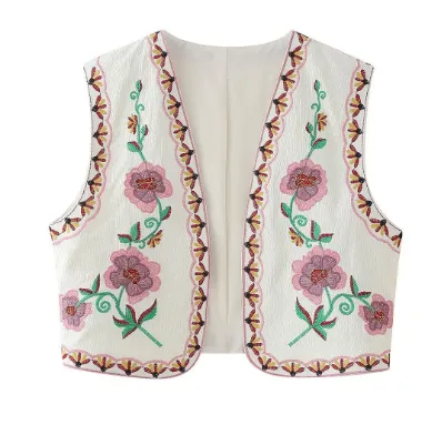 French Design Fashionable Casual Style All match Two color Embroidered Vest Pink - Shop at LoveMi
