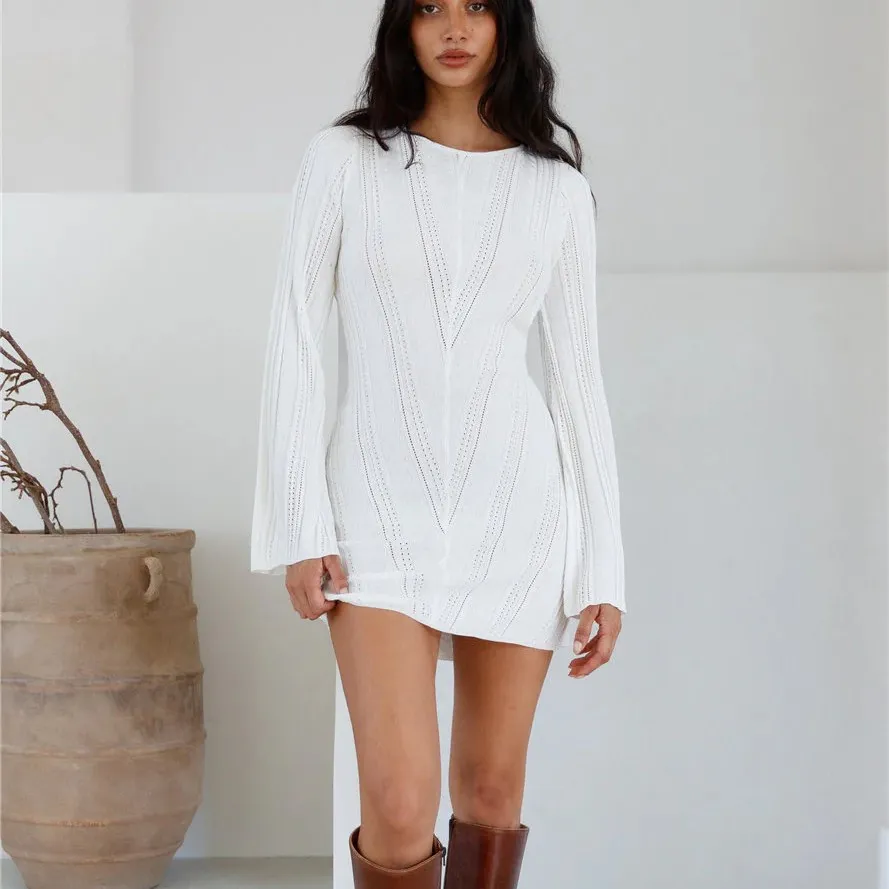 Soulful Nights Long Sleeve Mini Dress White - White