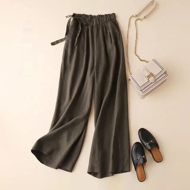 High Waist Side Lace up Retro Art Elastic waist Casual Pants For Women Army Green - Shop at LoveMi
