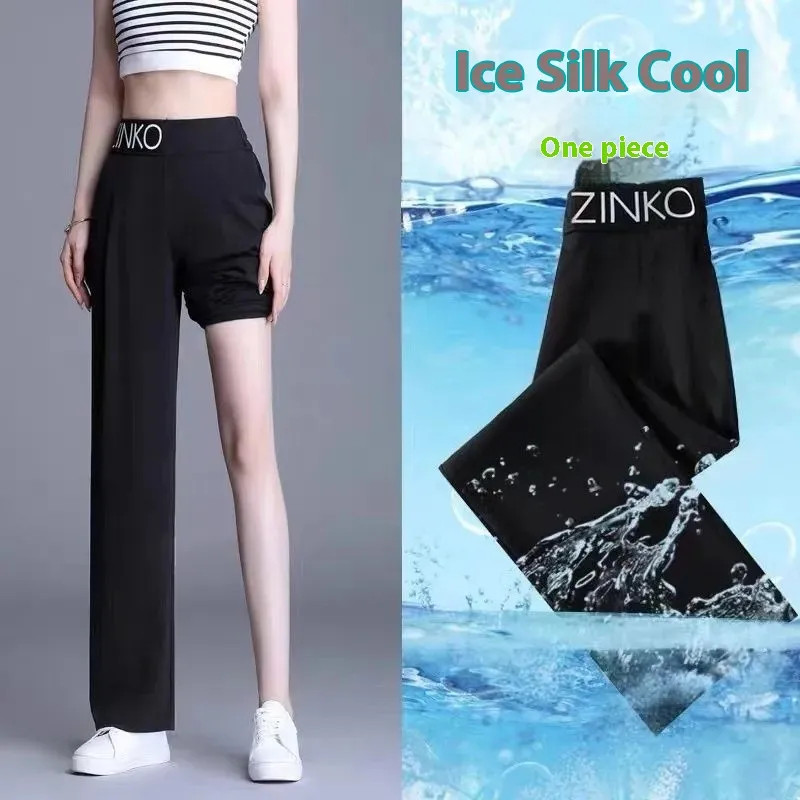 High Waist Straight Loose Slimming Ankle Length Casual Pants - Black