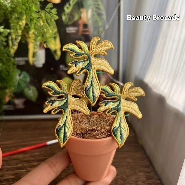 Indoor Tropical Plants Handmade Embroidery Green Plant Potted Plants — image 1