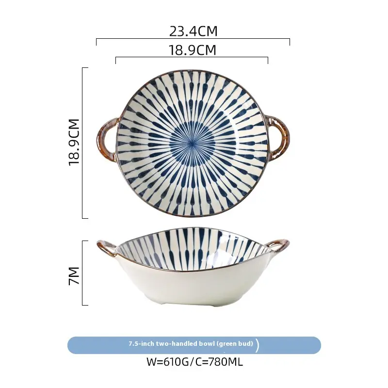 New Homehold Ceramic Large Bowl Ramen Bowl Handle Soup Plate Tableware