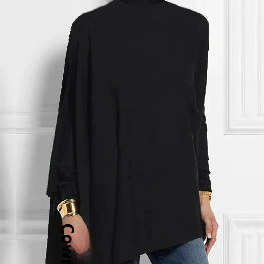 Women's Long Sleeve Turtleneck Irregular T-shirt 3d Printing - S94172113-Xxl