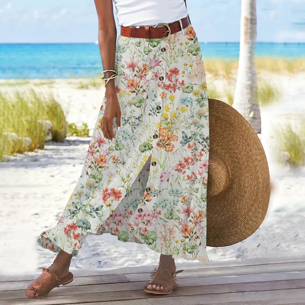 Women's Fashion Digital Print Button Skirt - No 11 Color