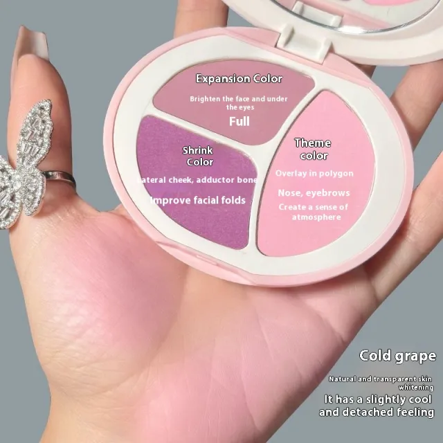 Mood Tricolor Blusher Plate Plain Face Repair Brightening Matte Rouge 3 Cold Portuguese - Shop at LoveMi