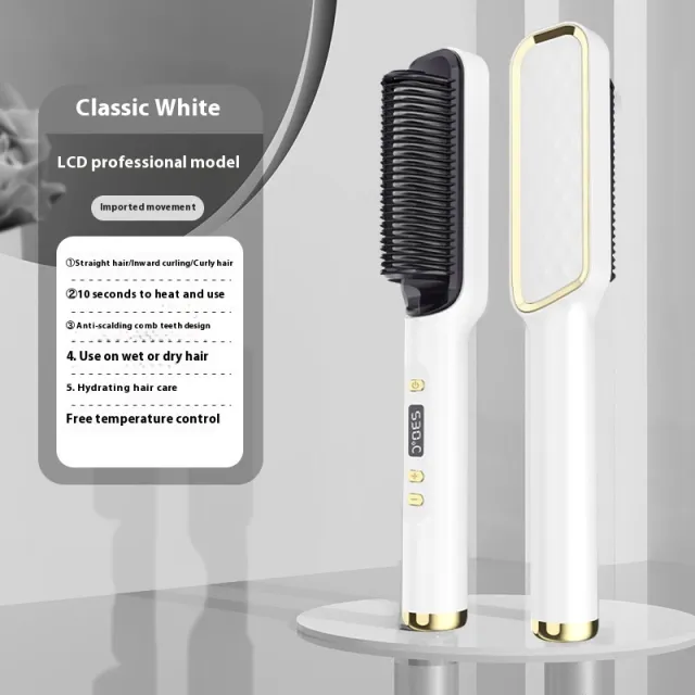 Negative Ion Straight Comb Does Not Hurt Hair Straightener Classic White Lcd - Shop at LoveMi